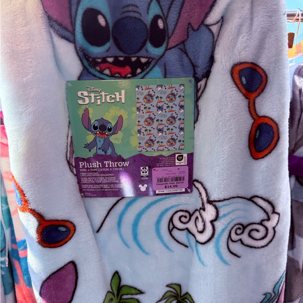 Disney Stitch Plush Throw with Blue and Orange Accents